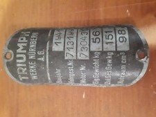 Triumph Werke Nürnberg AG Typenschild 1941 Orginal WK2