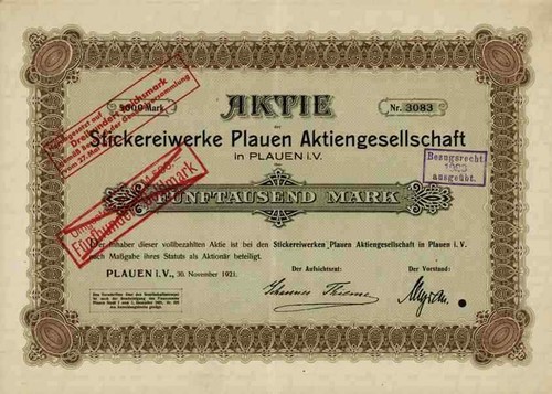 Stickereiwerke plauen 1921 - stickereiwerke,