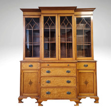 Antiker englischer Bücherschrank Vitrine Intarsien Glasfront um 1900