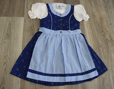 Isar Trachten Kinder Dirndl mit Bluse und Schürze 3ltg blau mit Punkte Teenager