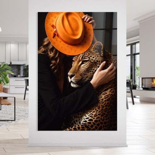Wandbild frau und - wandbild, leopard