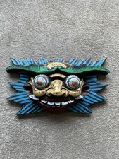 China Maske Holz | Handgeschnitzt & Bemalt | Volkskunst Deko | Wandmaske 19 cm