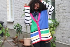 Vintage Oversize Strickjacke Color Block Muster 80er 90er Pop Art Multi-Farben