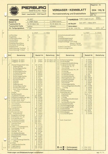 Einstelldaten datenblatt ford - datenblatt,