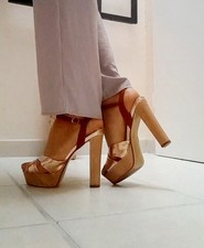 Sexy Sandaletten  41 Gold mit 15 cm Blockabsatz und Plateau