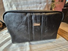 Kulturbeutel aus Leder, Kosmetiktasche Schminktasche Reise Kosmetik  schwarz