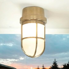 Wetterfeste Außenleuchte aus Messing satiniertes Glas IP44 Schiffslampe Decke