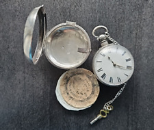 Antik  London Spindel Taschenuhr Silber Doppelgehäuse - Spz4