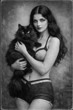 Dame Frau Model Vintage Katze