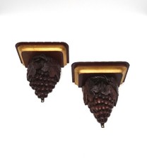 SEHR SELTENES ANTIKES PAAR JUGENDSTIL HANDGESCHNITZTE TRAUBEN WANDREGALE KONSOLEN 1890