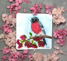 Handgemalter Dompfaff in Aquarell Original, Vogel Bilder, kleine Kunst, Gemälde