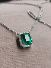 Goldkette Smaragd 750 18k Vivid Grün  Diamant Weißgold 1.30+ Carat AAA Smaragd 