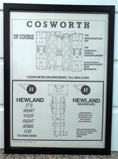 Gerahmte Original Oldtimer Werbung für Cosworth und Hewland von 1981