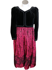 Laura Ashley Damen Vintage Kleid Abendkleid Samt Taft Größe UK 10 EUR 36 USA 8