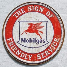 Mobil USA Tankstellen Friendly Service Metall Werbung Schild