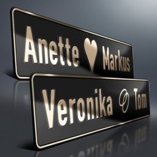 1x Hochzeit Aluschild | Wunschtext Goldprägung | Herz & Eheringe | Schwarz Glanz
