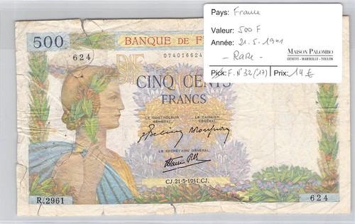 Billet 500 francs paix - billet,