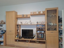 Wohnwand Anbauwand Schrankwand 4-teilig Eiche Hell