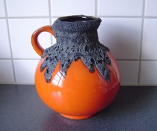 Vintage FAT LAVA Dekor 70er VASE Henkelvase Krugvase 19cm Keramik ORANGE poppig