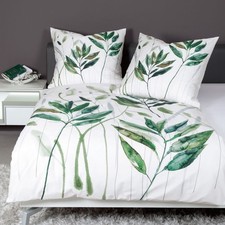 Janine Mako Satin Wende-Bettwäsche modern art 42066-06 grün weiß Blätter Zweige