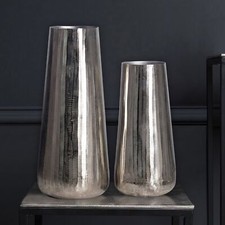 Vase 2er Set FineBuy Blumenvase Aluminium Silber Wohndeko Tischvase Modern Rund