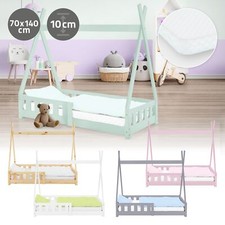 Kinderbett / Matratze Rausfallschutz Tipi Holzbett Hausbett Kiefernholz 70x140cm