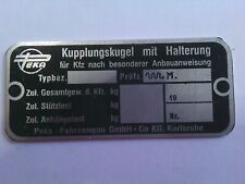 Typenschild Peka Kupplungskugel mit Halterung Anhänger s93
