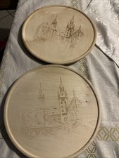 2 x Schneidebrett Fleischteller Schinkenteller rund Brotzeitbrett Kirche Dorf