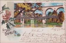 164273 AK Görlitz Litho Blumendekor Viadukt Deutsch Ossig 1899