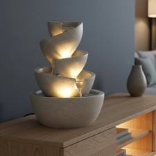 LED Zimmerbrunnen BK912 Polyresin 39cm Innen Außen Deko Brunnen warmweiß Licht 