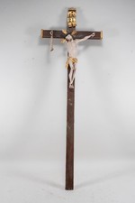 C25V58- Altes Wandkreuz Kruzifix mit Corpus Christi Holz geschnitzt u gefasst