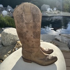 JANET & JANET Lederstiefel Laser Cut Out Ikat Sommer Ibiza Boots 36/37 Paisley