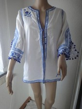 Damen Folklore Bluse, weiss/blau, G: 36