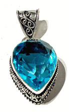 SCHWEIZ BLAU TOPAS EDELSTEIN Anhänger 925ER STERLINGSILBER HANDGEFERTIGT