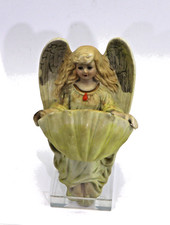 Altes Weihwasserbecken Engel Weihbecken Biskuitporzellan gelb - OG-25097