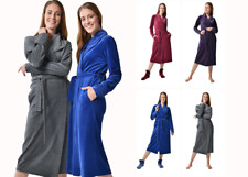 Damen Bademantel Lang Poly-Baumwoll Morgenmantel Saunamantel mit Metalldeko