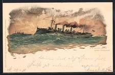 Künstler-AK Hans Bohrdt: S. M. Aviso Grille unter Volldampf 1898 