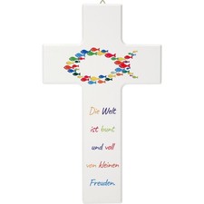 Kinderkreuz Holz, weiß, Motiv