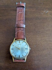 Eberhard & Co Vintage Uhr 60er Handaufzug Goldgehäuse Lederband – Läuft