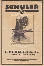 GÖPPINGEN, Werbung 1927, L. Schuler AG Spezial-Exzenter-Presse Klempnerei 