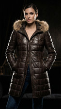 Damen leder mantel dunkelbraun - damen,