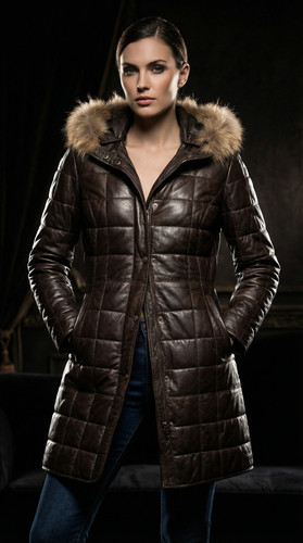 Damen leder mantel - damen, dunkelbraun