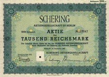 Schering AG Berlin 1941 Asche Hamburg Bayer Leverkusen 1000 RM TOP Chemie Aktie