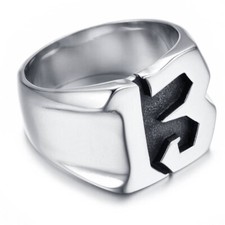 316L Edelstahl Ring Ring Schriftzug Zahl 13 Dreizehn Silber Herren Biker