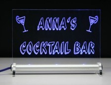 Cocktail BAR LED Leuchtschild Shisha Bier Beachbar Name personalisiert Gravur