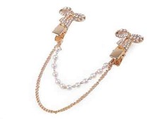 Cardiganclip Kragenklammer Ponchoklammer Schleifen goldfarben mit Strass