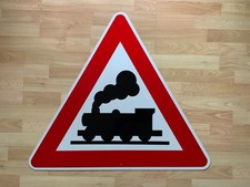 Verkehrsschild Unbeschr. Bahnübergang alte große Ausführung Dampflok 84 cm groß