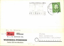 (Y3835) Postkarte Heges Uhren, Söhnle KG, Wurmberg-Pforzheim 1961