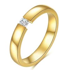 EDELSTAHL DAMENRING MIT ZIRKONIA SCHWARZ SILBER GOLD FRAUEN RING STEIN DAMEN
