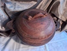 Vintage Holzschale mit Deckel rund Edelholz Ornamentik 50er ca. 36cm x 19cm hoch